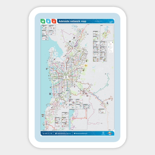 Adelaide - Australia - Bus - Rail - Tram Map - HD Sticker by Superfunky